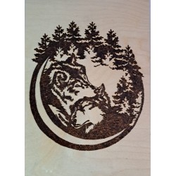 copy of Wolf head in front of trees